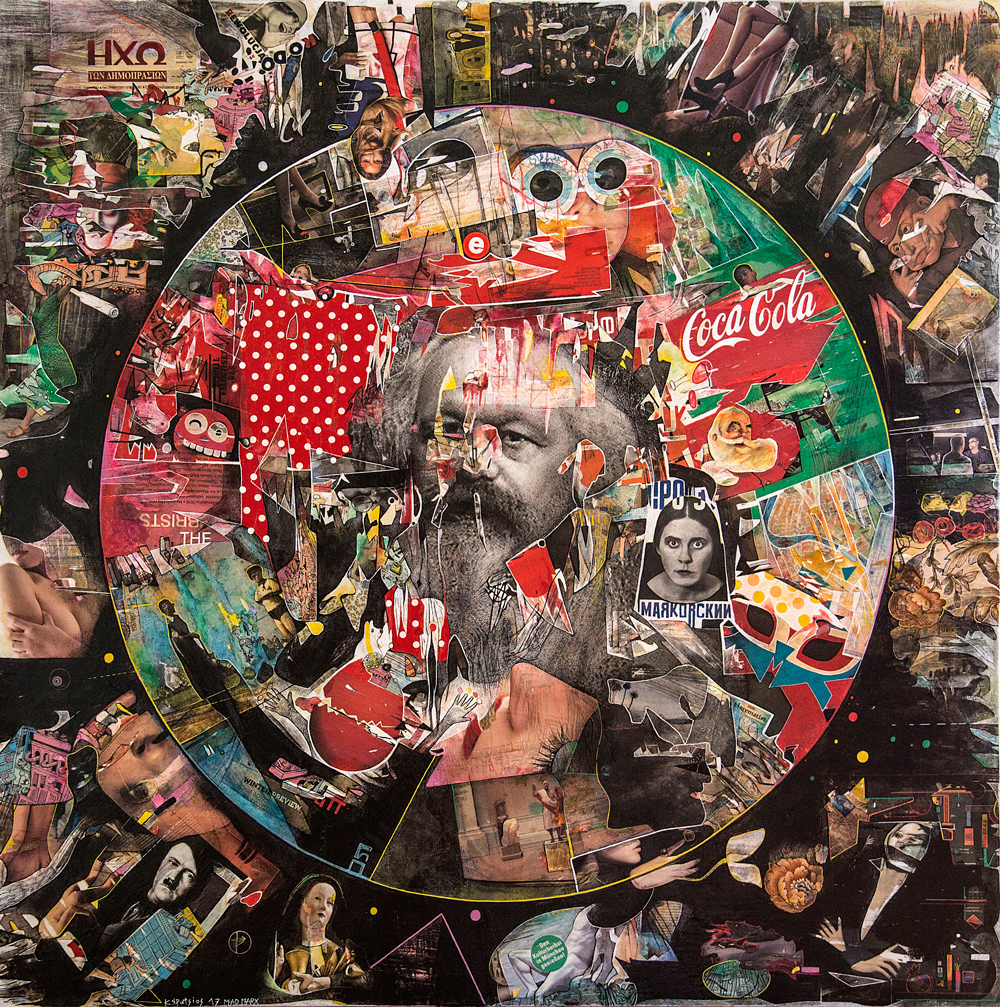Never mind the Marx, 150x150cm, mixed media on canvas, 2017